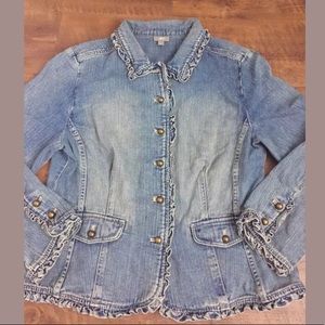 J Jill Large Blue Distressed Faded Denim Jacket